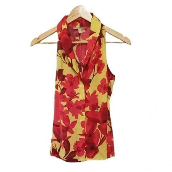 Banana REPUBLIC BUTTON Down Sleeveless Blouse Size 0 Colorblock‎ - Picture 1 of 4